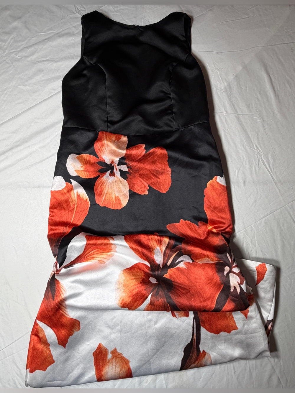 Fashion Nova Satin Floral Maxi Gown Black Combo Bold Abstract Flower Graphic Bod